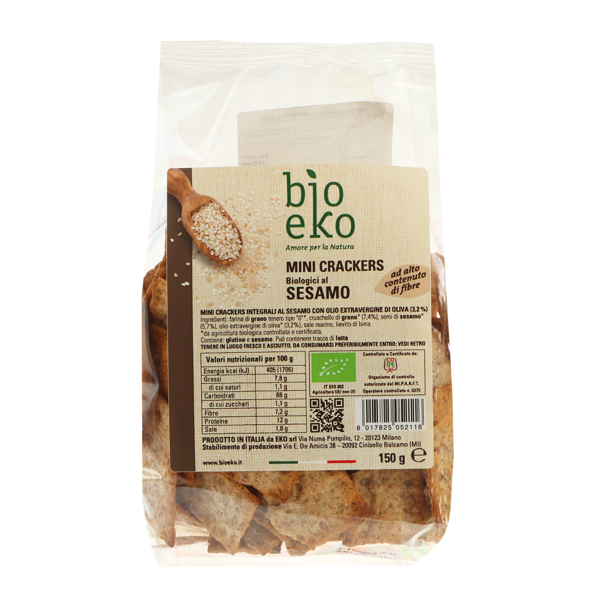 Крекеры мини Eko Bio с кунжутом 150 г гриссини eko bio из цельнозерновой пшеничной муки с кунжутом 125 г