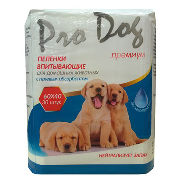 Пеленки для кошек и собак Pro Dog с гелевым абсорбентом 40х60 см 30 шт