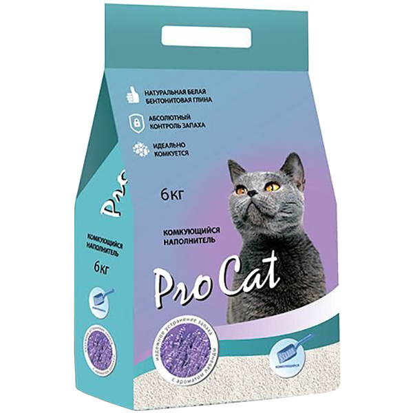 Наполнитель Pro Cat С запахом лаванды комкующийся 6 кг наполнитель для кошачьих туалетов пи пи бент классик комкующийся 24 литра