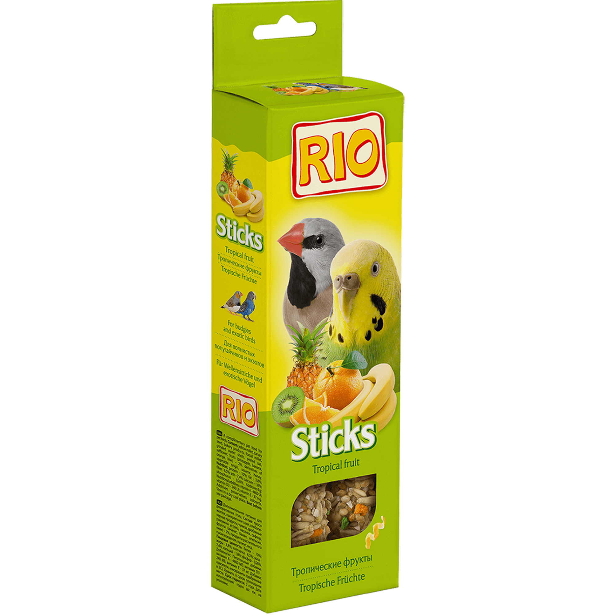 Лакомство RIO Sticks для волнистых попугаев и экзотов с тропическими фруктами 80 чика просо корм для попугаев 500 гр