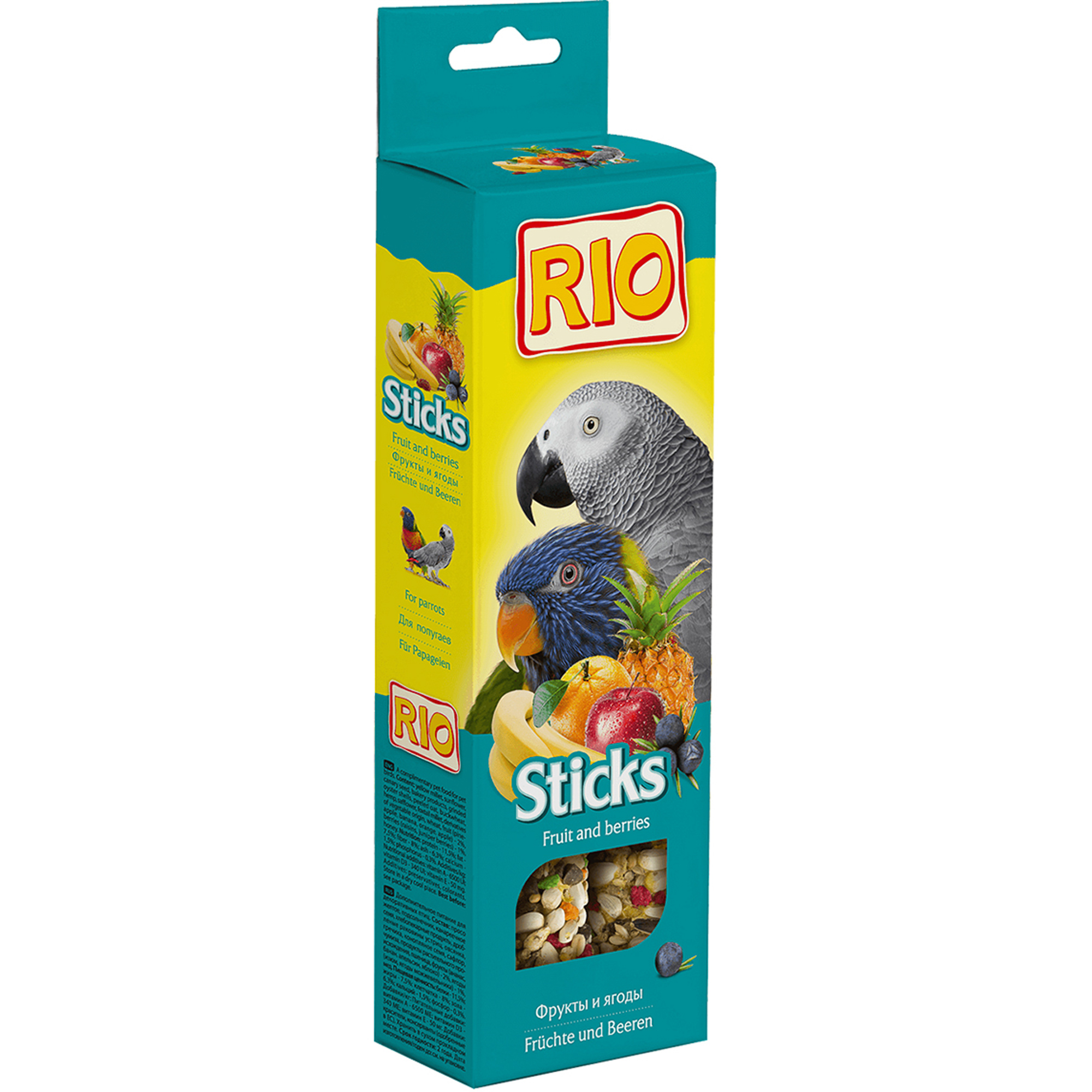 Лакомство RIO Sticks для попугаев с фруктами и ягодами 150 чика супер mix корм для крупных попугаев 650 гр