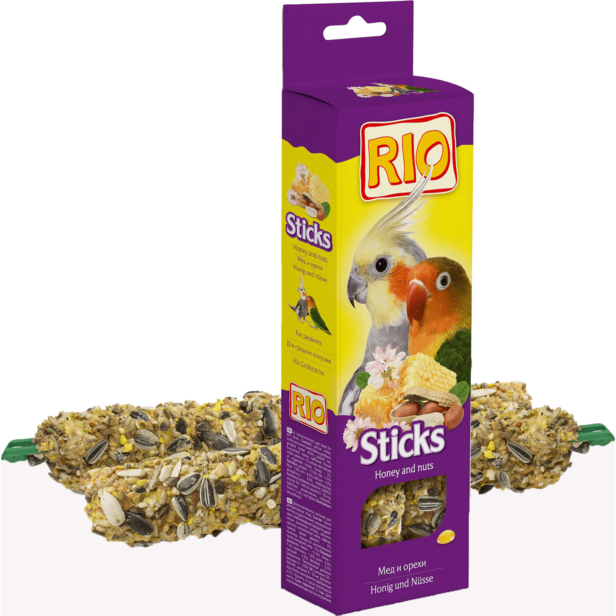 Лакомство RIO Sticks Палочки для средних попугаев с медом и орехами 150г цена и фото