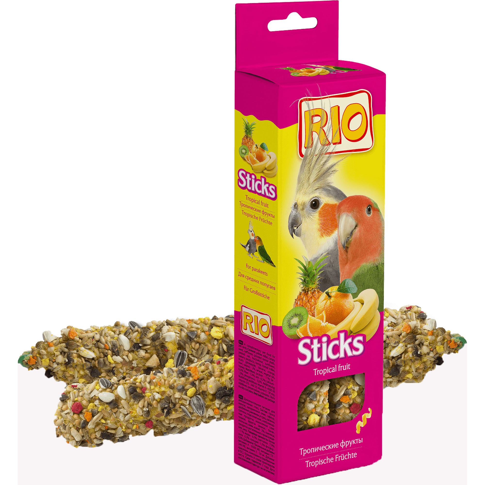 Лакомство RIO Палочки для средних попугаев с тропическими фруктами 150г чика просо корм для попугаев 500 гр