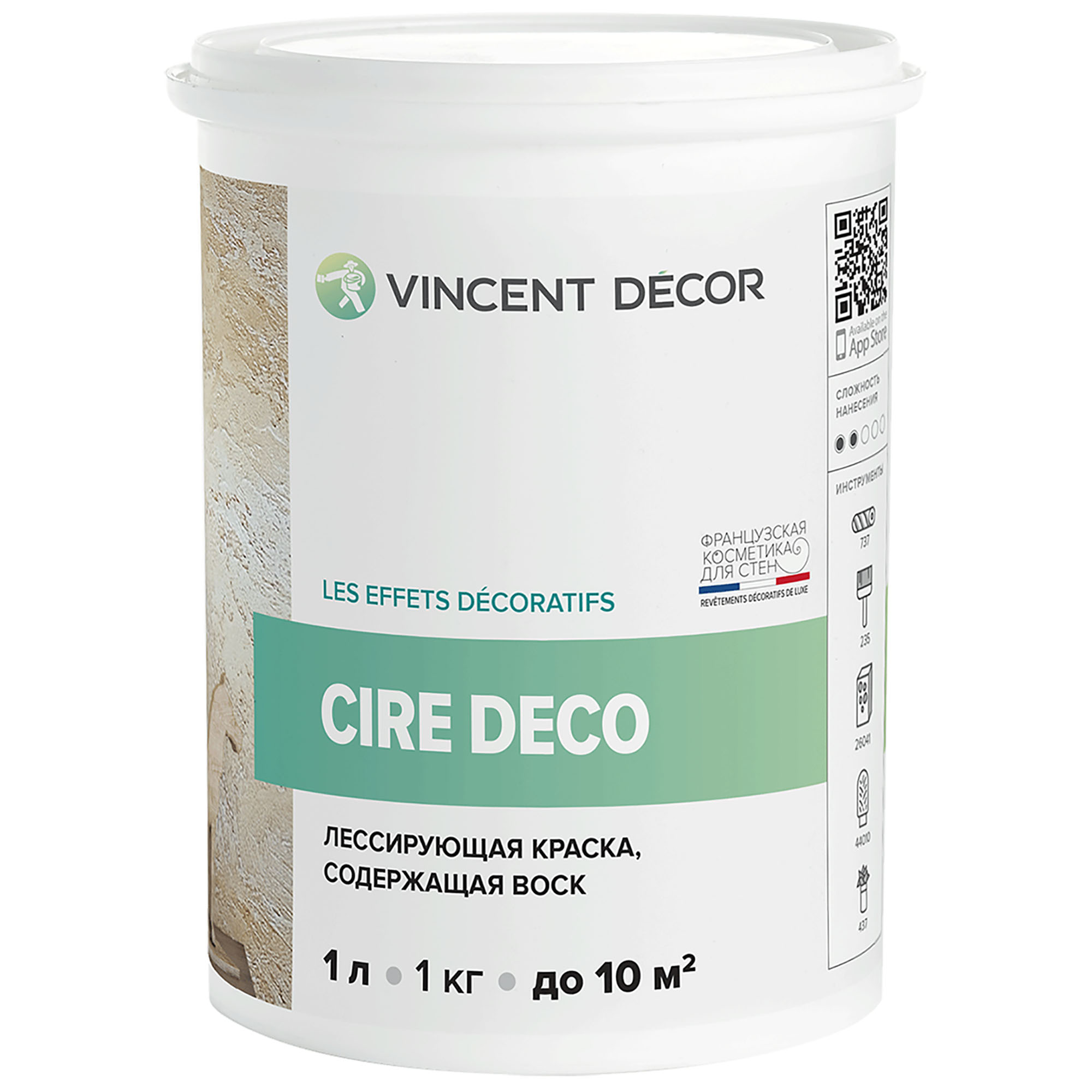 Краска лессирующая Vincent Decor Cire Deco с воском для декоративных покрытий 1 л грунтовка для декоративных покрытий vincent decor sous couche 4 5 л