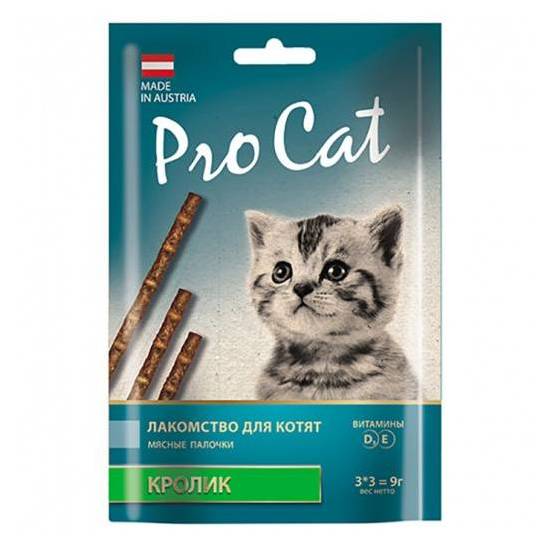 Лакомство PRO CAT для котят палочки с кроликом 13,5 см (3штх3г) compliment лакомство для кошек колбаски из мяса утки 50 гр