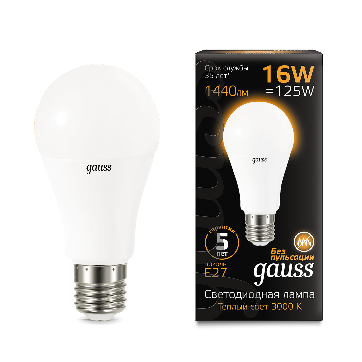 Лампа Gauss LED A60 16W E27 1380lm 3000K 1/10/50 gauss led elementary mr16 gu5 3 7w 3000k 1 10 100