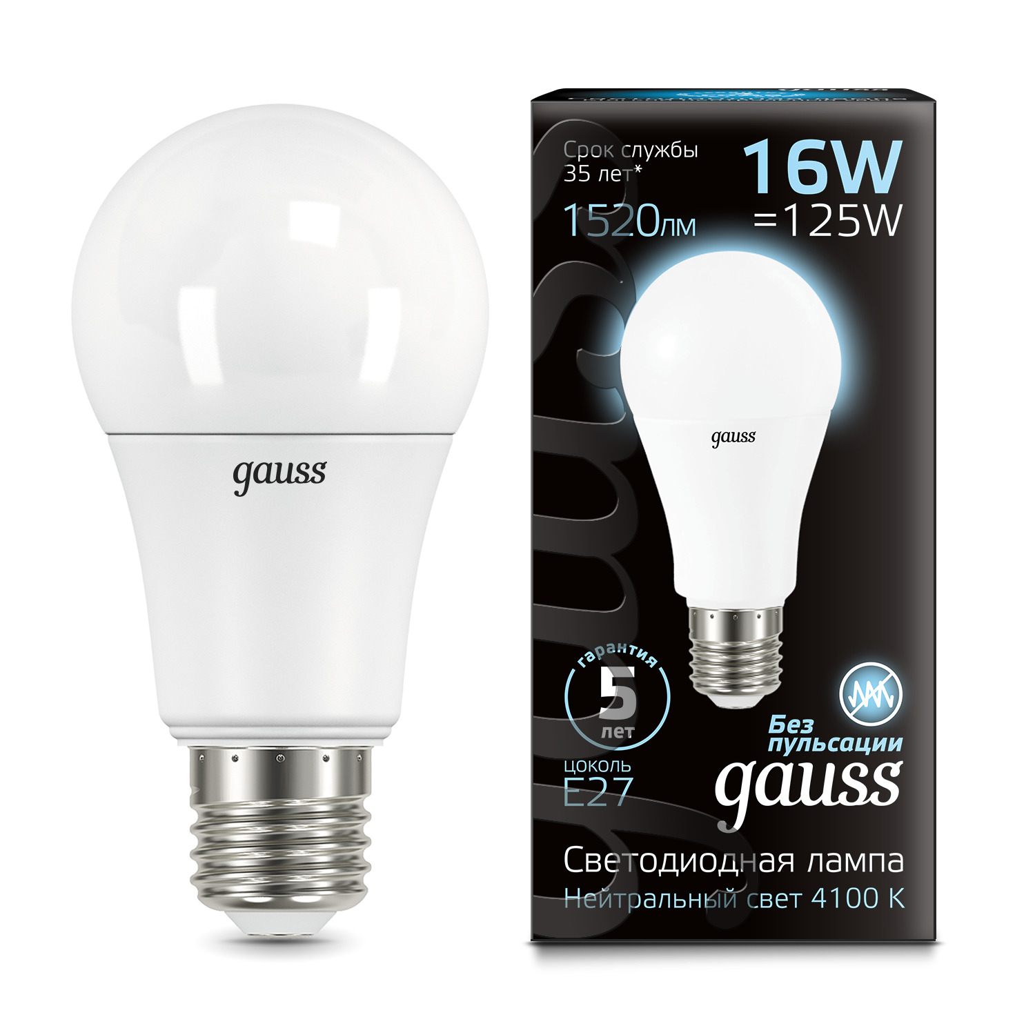 Лампа Gauss LED A60 16W E27 1470lm 4100K 1/10/50 лампа светодиодная 11вт 230в е27 белый dim a60 gauss