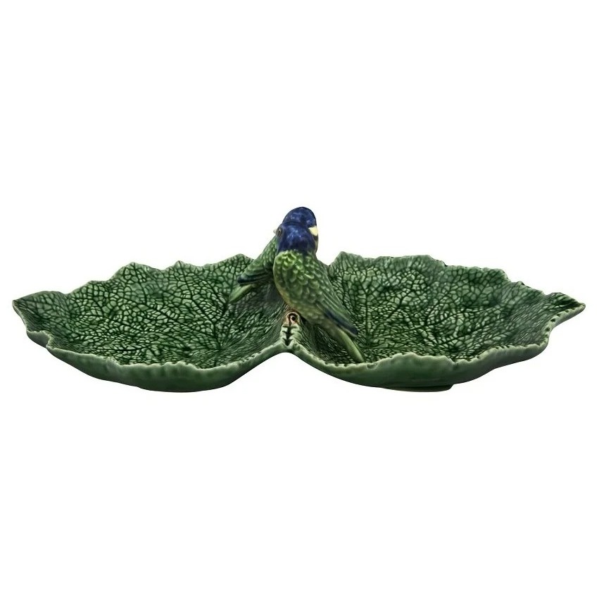 Блюдо Bordallo Pinheiro листья с двумя синими птичками 34 см