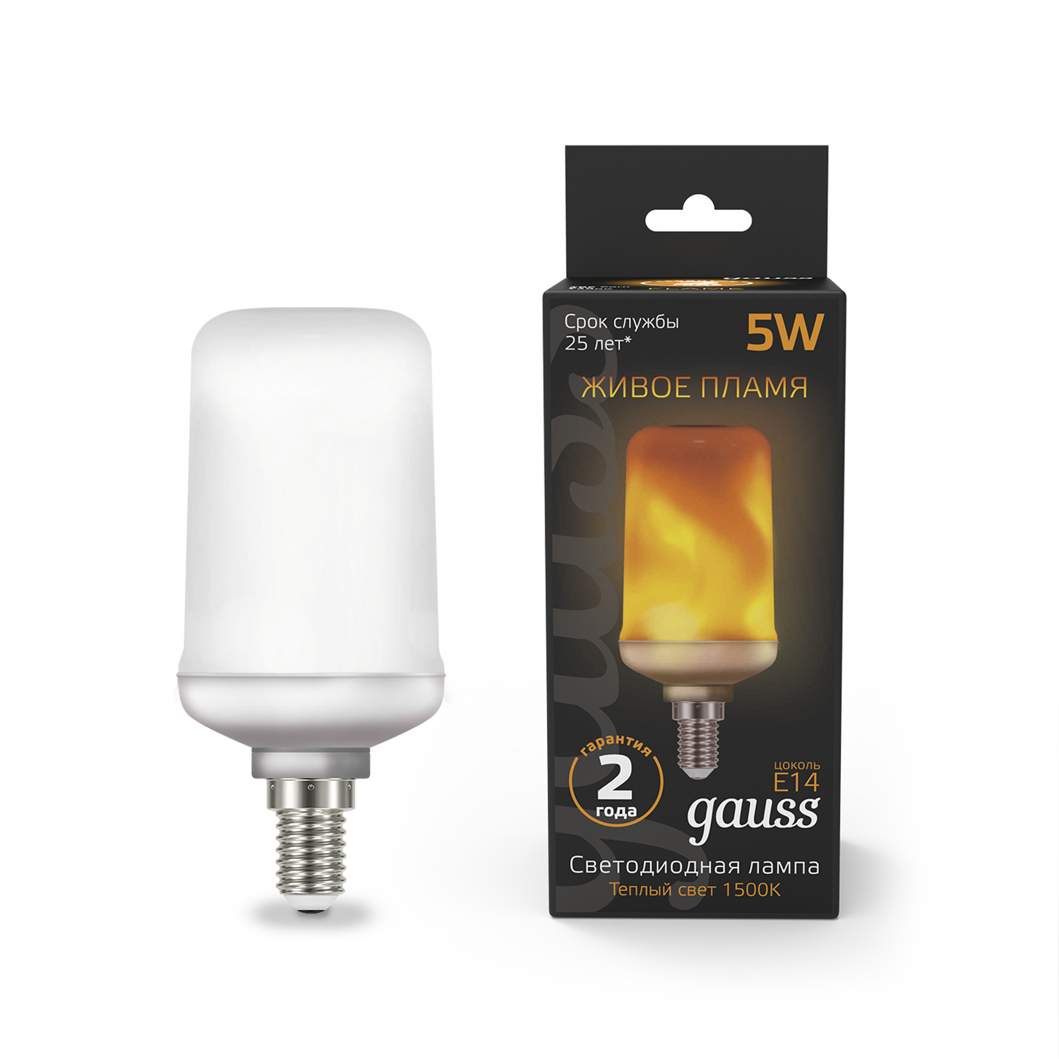 Лампа Gauss LED T65 Flame 5W E14 20-80lm 1500K 1/10/100 Вид№2