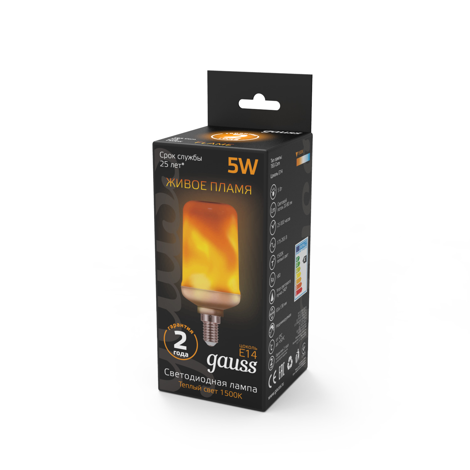 Лампа Gauss LED T65 Flame 5W E14 20-80lm 1500K 1/10/100 Вид№5