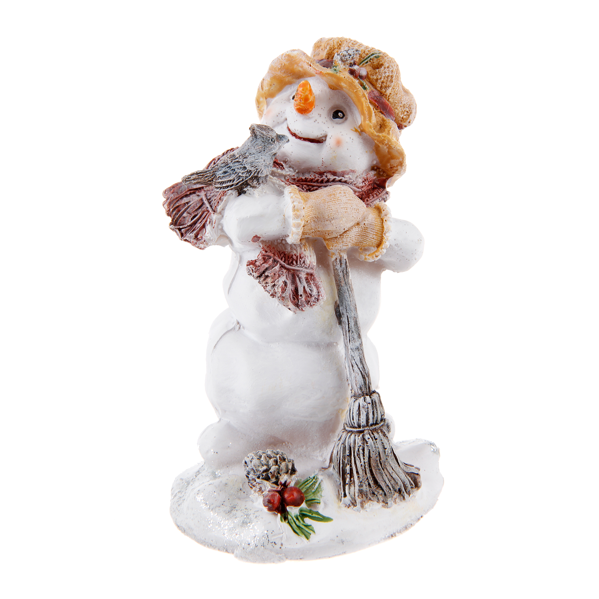 Снеговичок с метлой и птичкой ТПК Полиформ 13 см фигура тпк полиформ снеговик с зайчиком 39 см