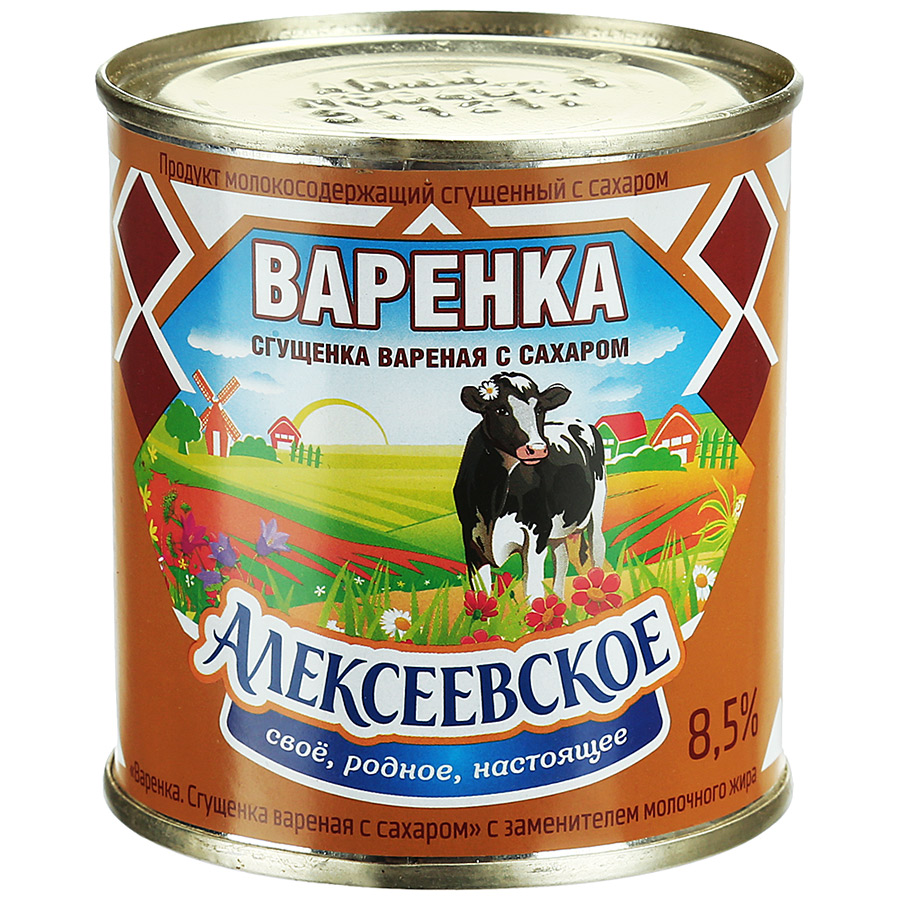 Молоко Алексеевское вареное сгущенное с сахаром 8,5% 360 г молоко сгущенное батькин резерв вареное с сахаром 8 5% 380 г