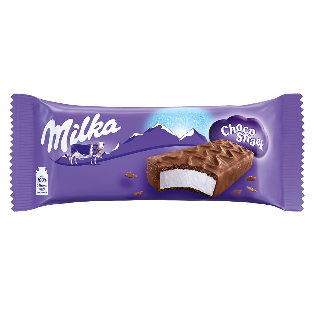 Пирожное Milka бисквитное охлажденное с цельным молоком в глазури, 29 г