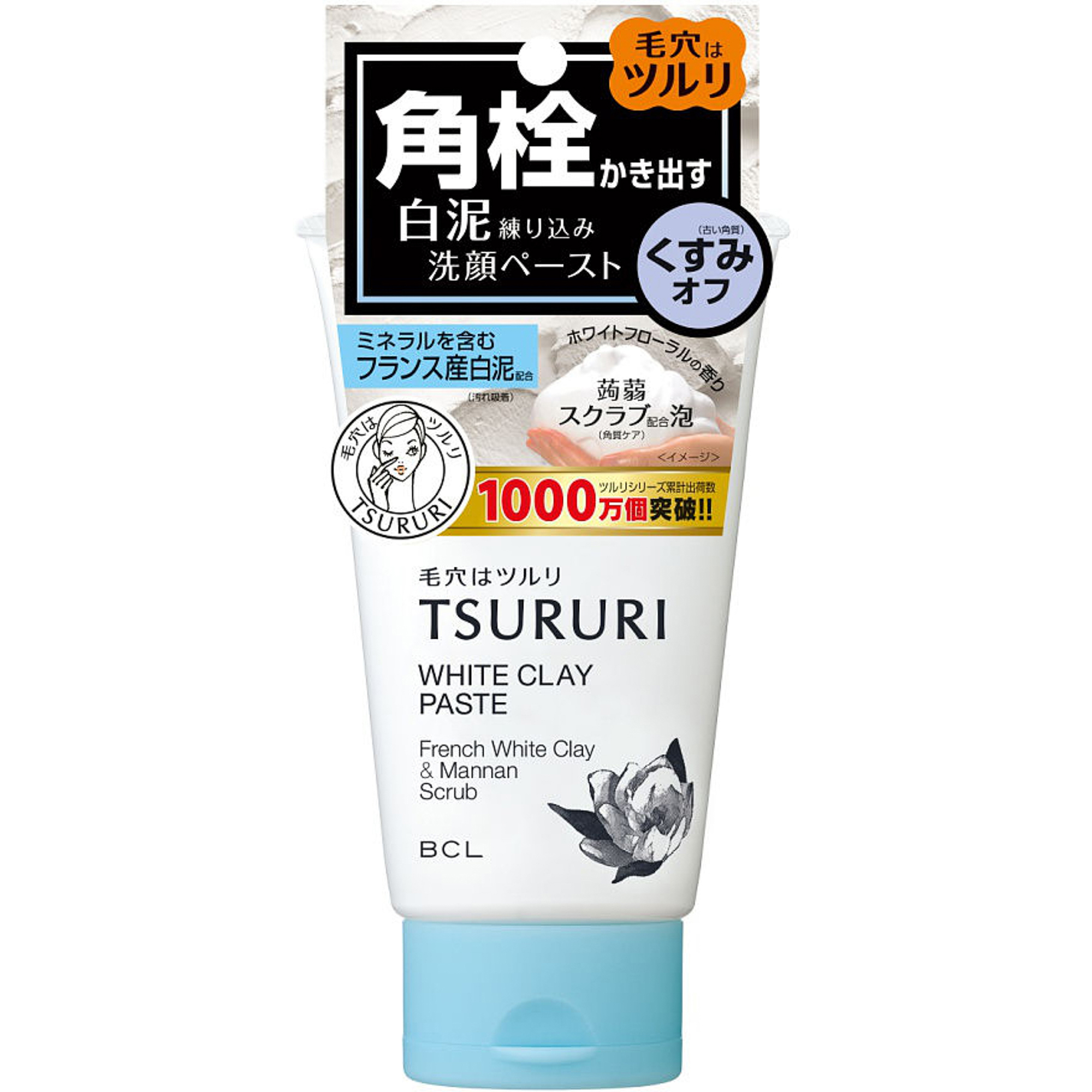Пенка-скраб Tsururi для глубокого очищения кожи с французской белой глиной и японским маннаном 120 г тоник сода для очищения пор 200мл