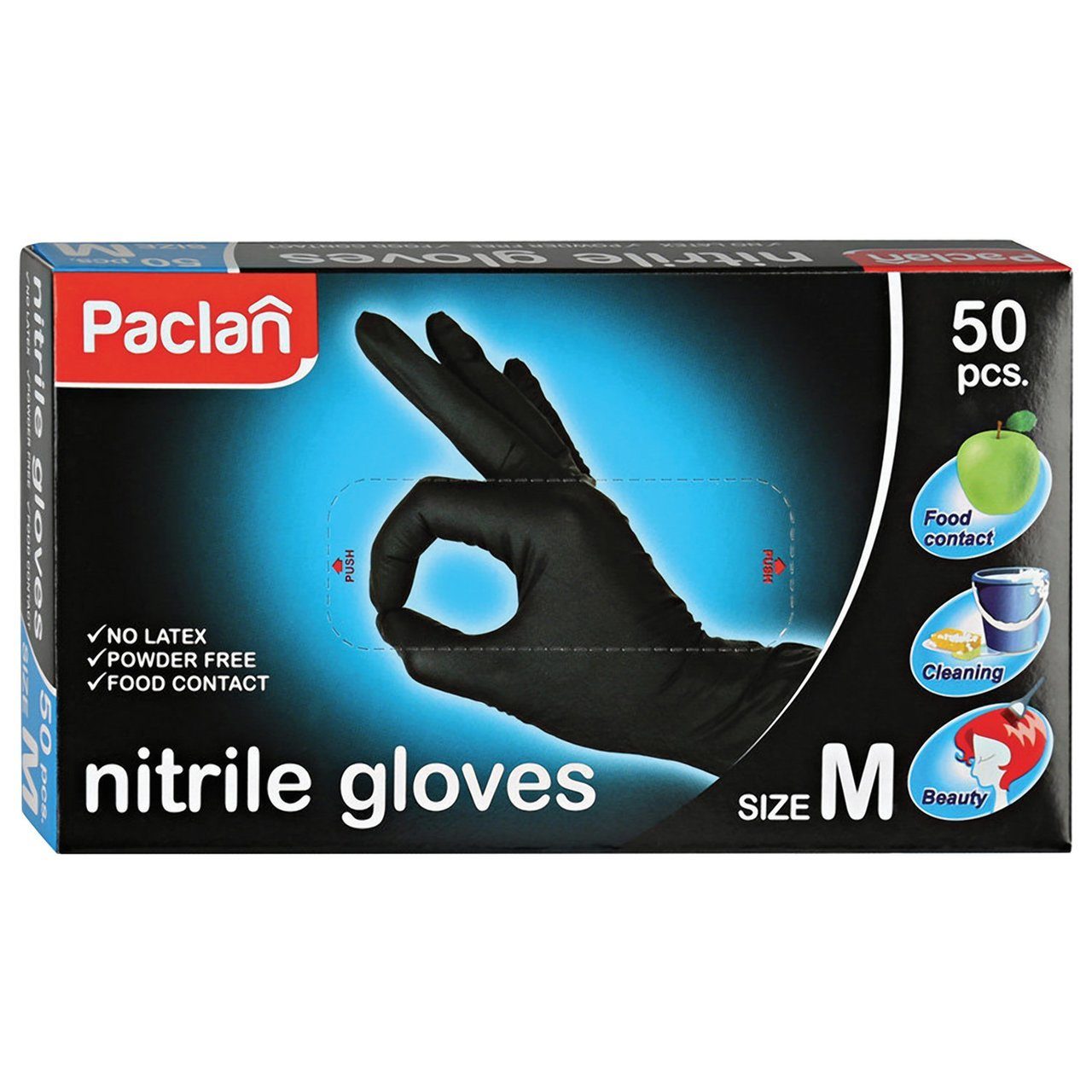 Перчатки нитриловые черные Paclan (M), 50 шт, цвет черный, размер M - фото 1