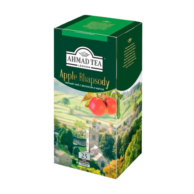 Чай Ahmad Tea Apple Rhapsody с яблоком и мятой черный 25 пакетиков чай органический tipson матча и мята 25 пакетиков