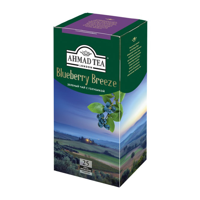 Чай Ahmad Tea Blueberry Breeze зеленый с голубикой 25 пакетиков чай органический tipson ашваганда с имбирем и персиком 25 пакетиков