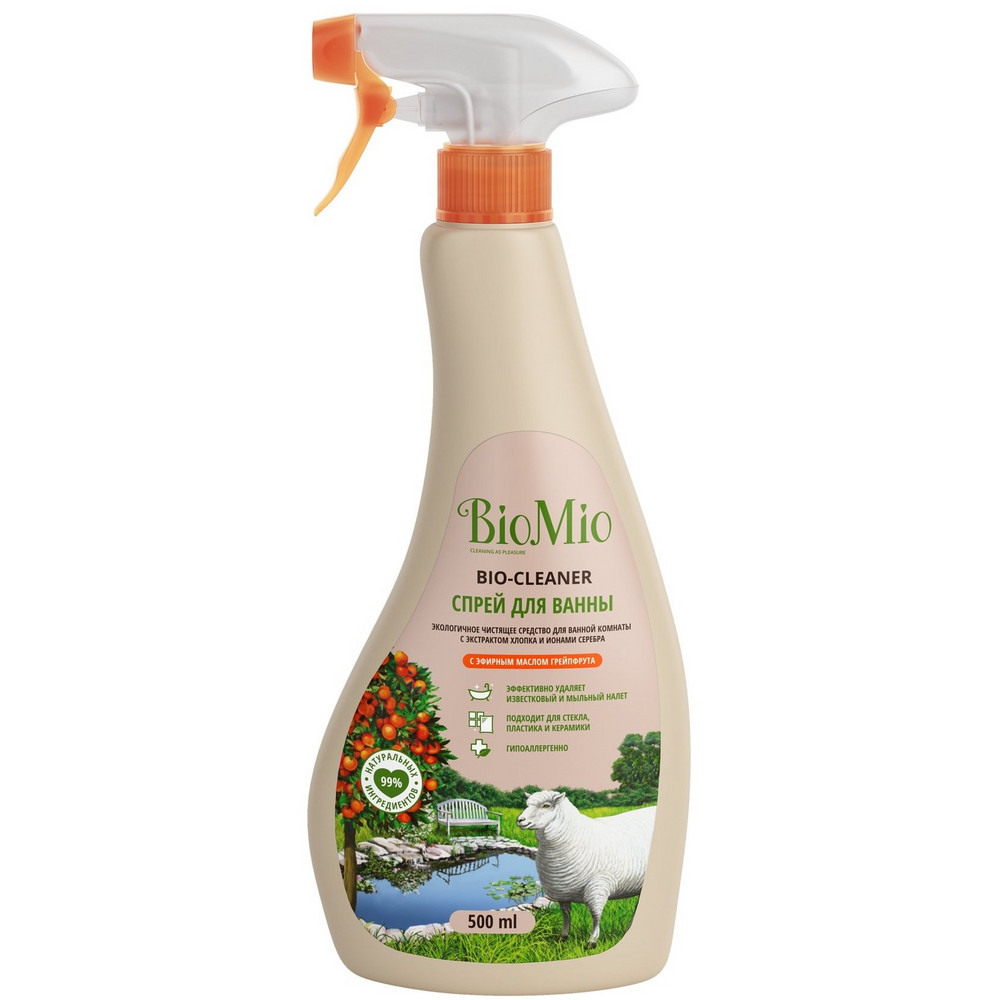Чистящее эко средство для ванной комнаты BioMio BIO-BATHROOM CLEANER с эфирным маслом ГРЕЙПФРУТА, 500 мл чистящее средство для ванной комнаты biomio грейпфрут 0 5 л