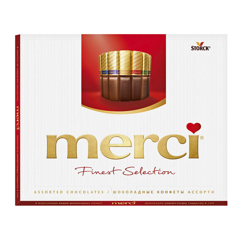 Набор шоколадных конфет Merci Ассорти 8 видов 200 г коробка для конфет с обечайкой 9 шт