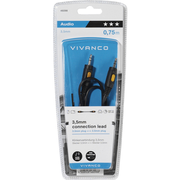 Кабель Vivanco 46098 (3.5mm Jack plug - 3.5mm Jack plug) 75 см, цвет черный - фото 2