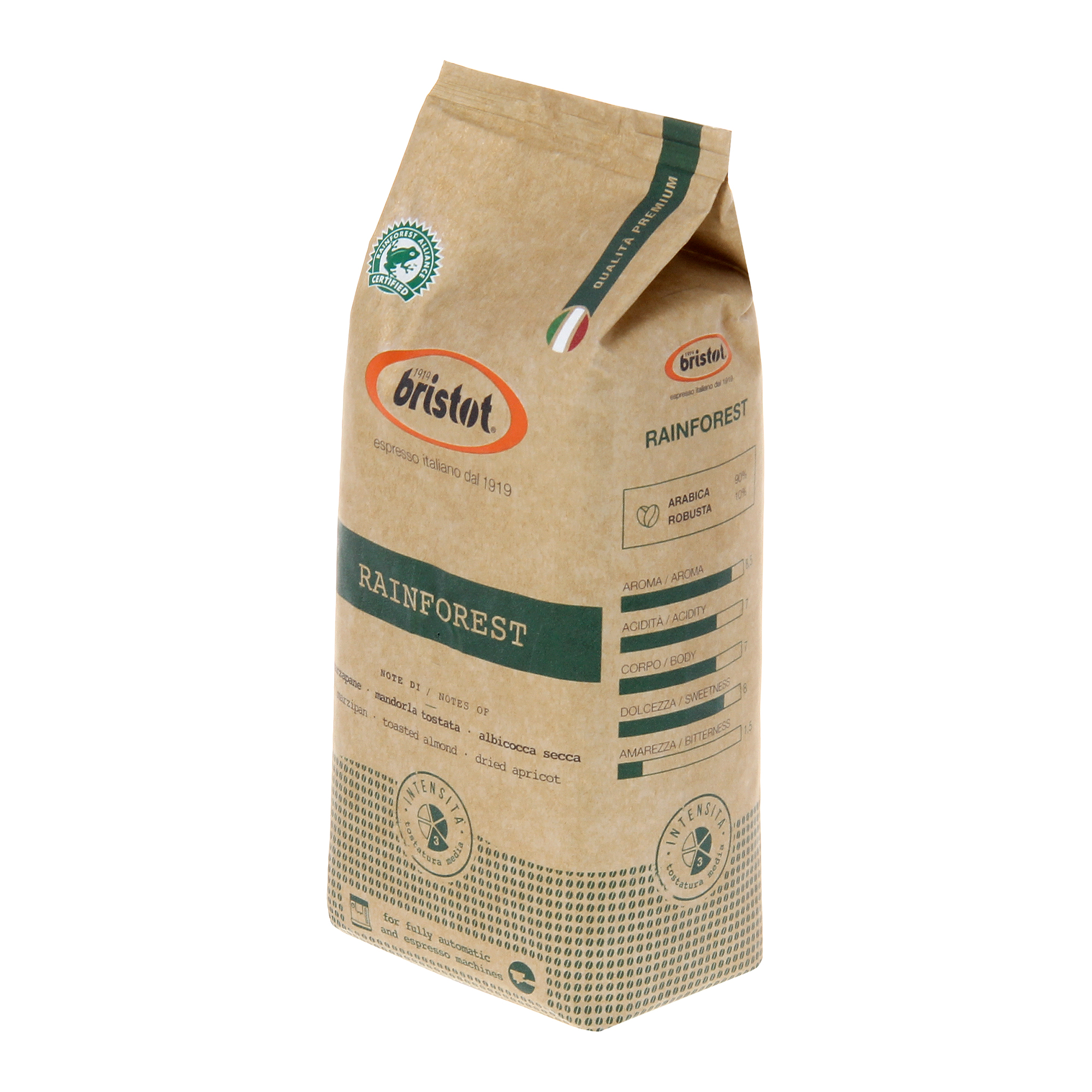 цена Кофе в зернах Bristot Rainforest premium 500 г