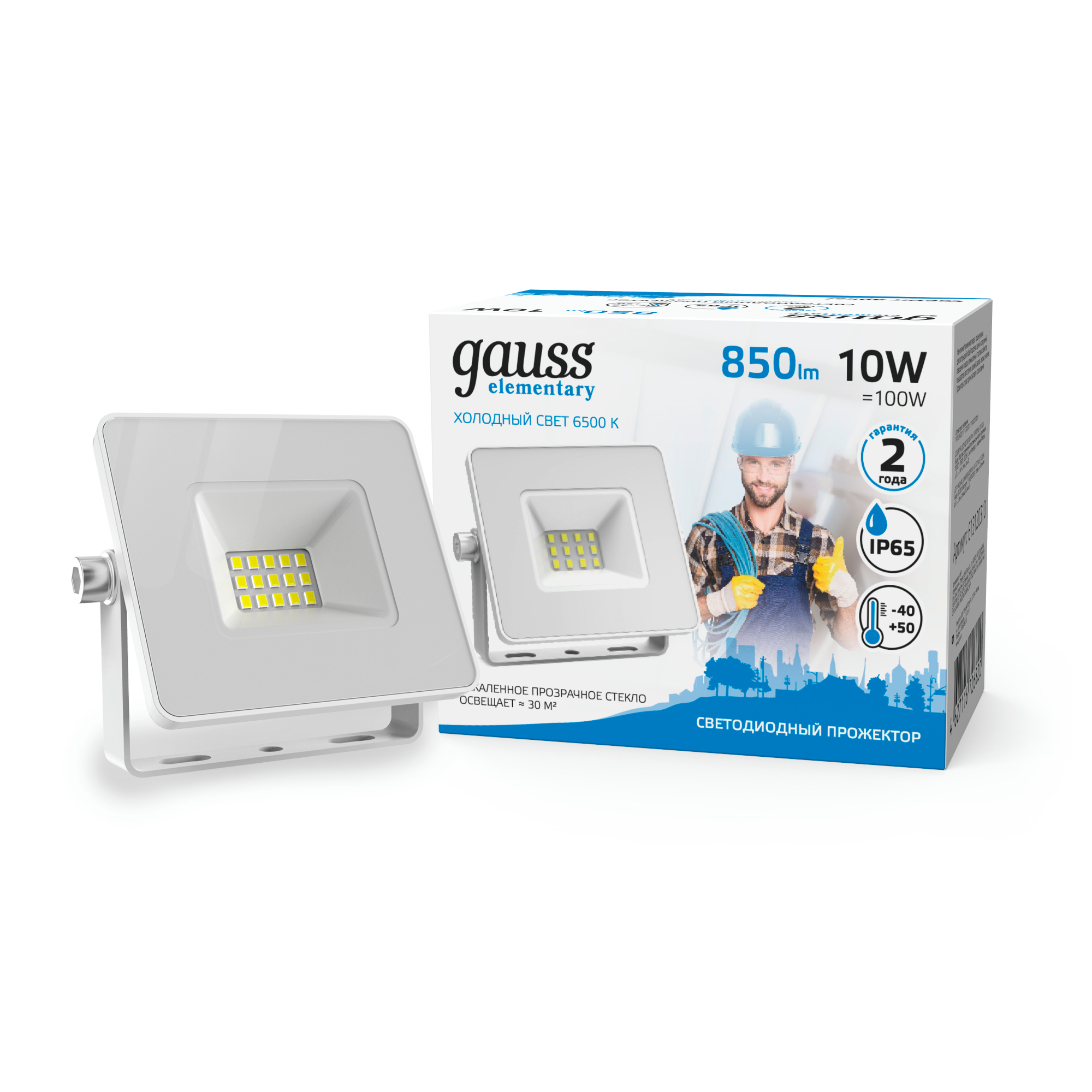 фото Прожектор светодиодный gauss led 10w 700lm ip65 6500к белый 1/40