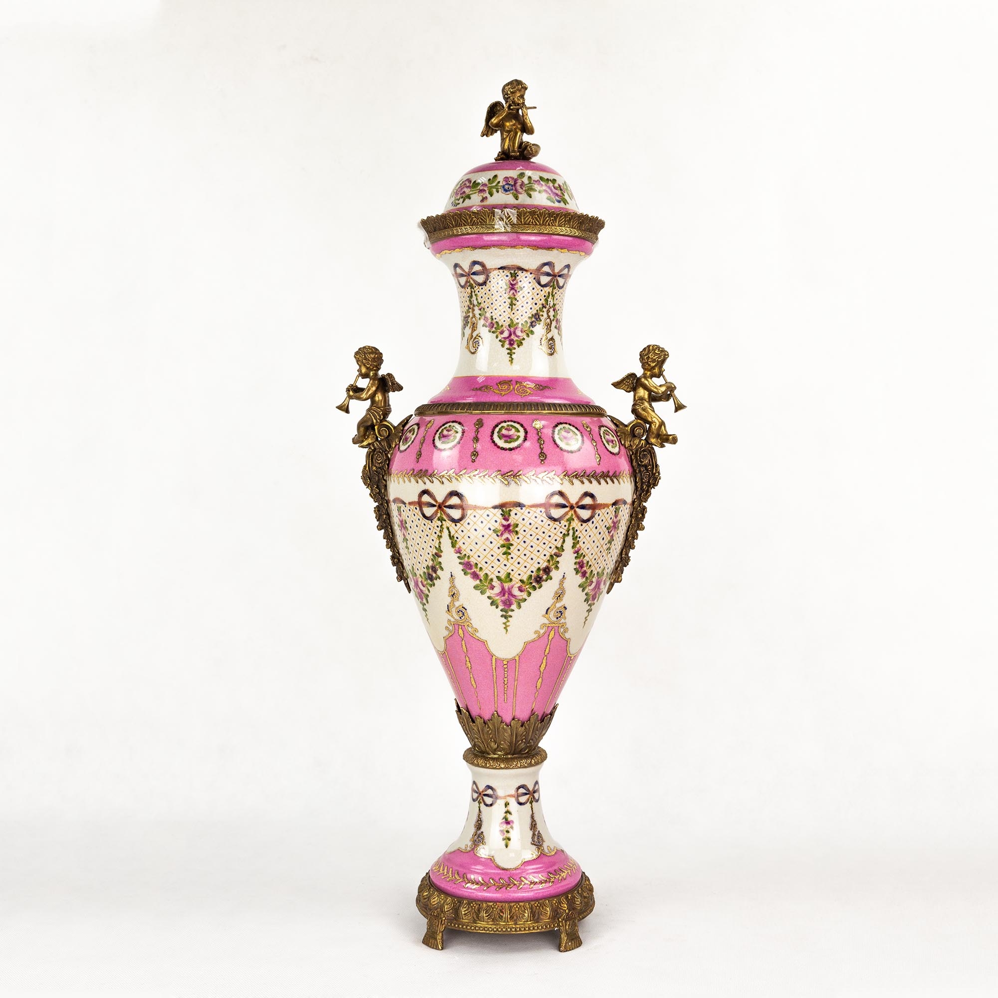 Ваза Wah luen handicraft фарфоровая с ангелами, розовая, 33х23х77 см ваза glasar фарфоровая с крышкой и бронзовыми элементами голубая 39 37см