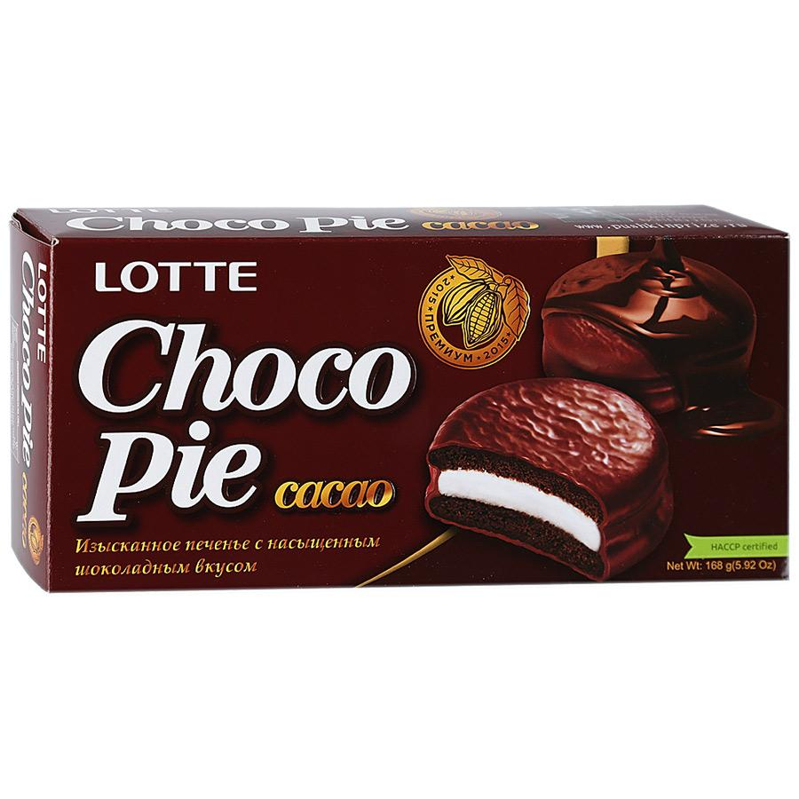 какао алкализованный 2 шт Печенье Lotte Chocopie Cacao, 168 г