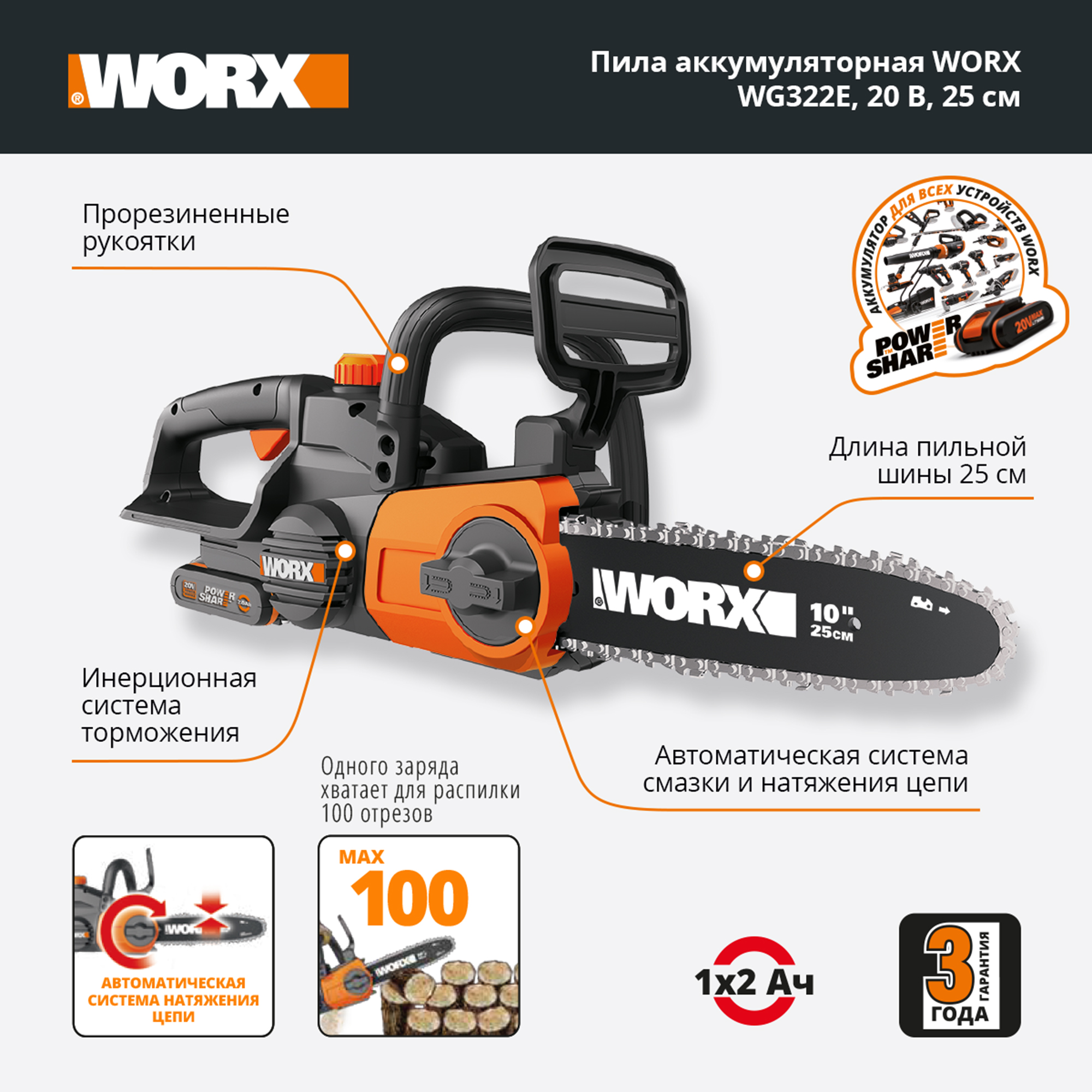 фото Пила цепная worx wg322e