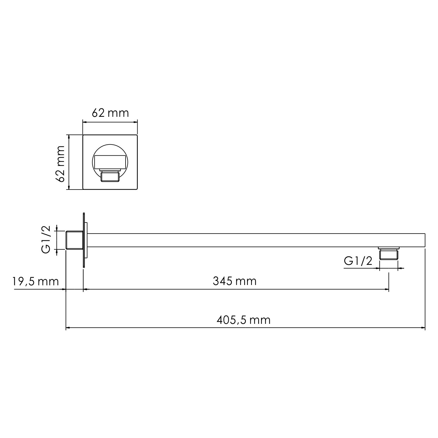 фото Излив для душа wasserkraft серебряный 6,2х6,2х40,5 см