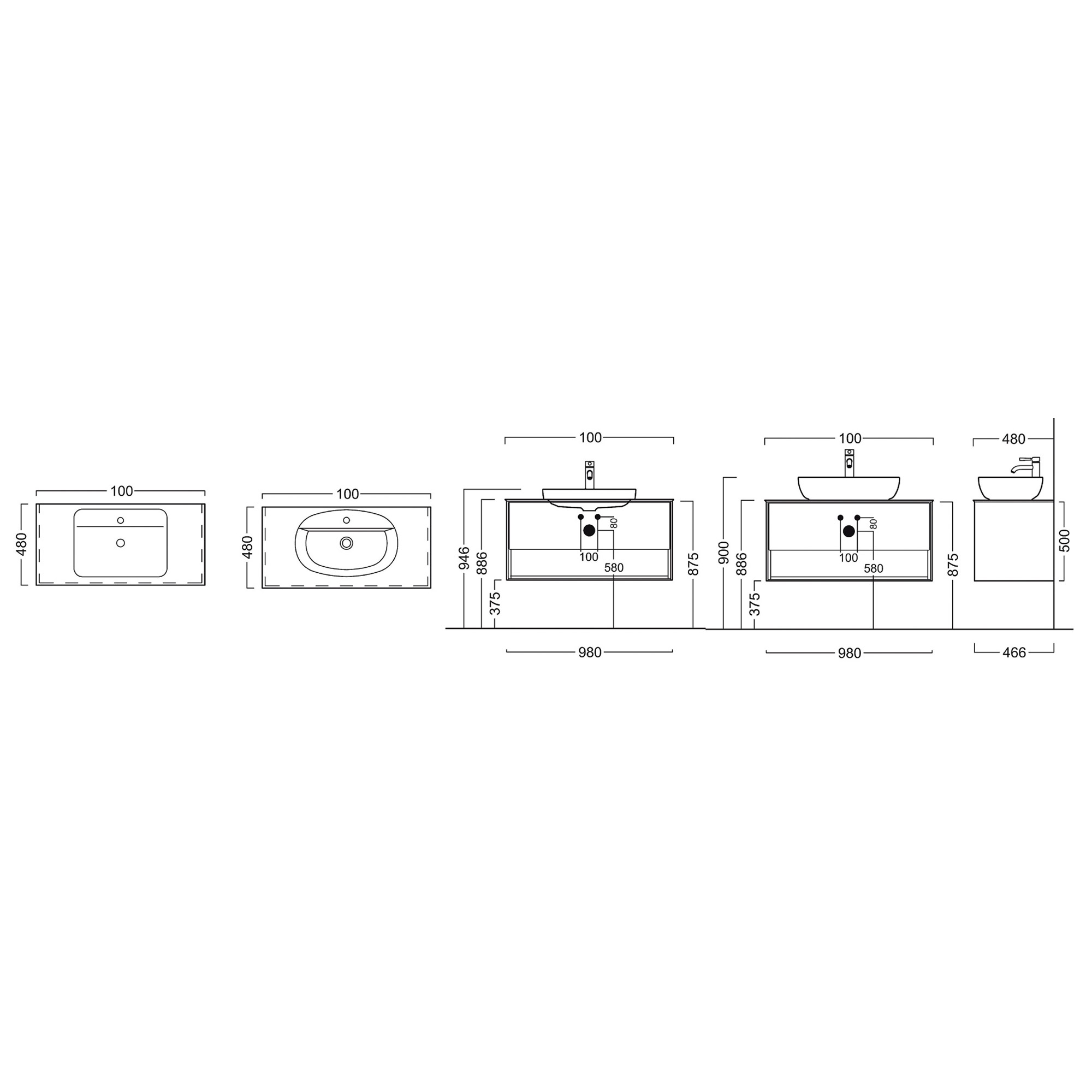 Cu.100/WHT тумба Cubo подвесная 100 белая 2 ящика