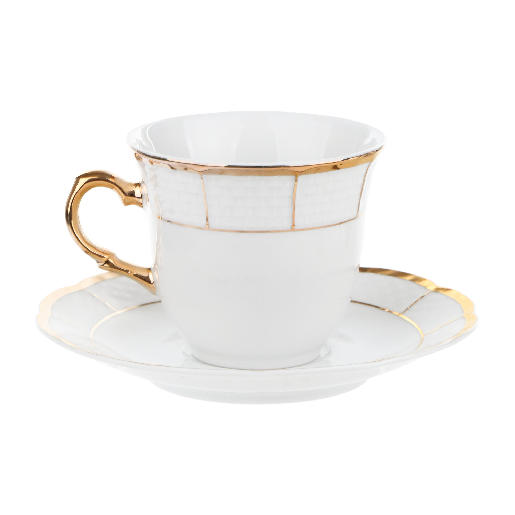 Чашка с блюдцем высокая 155 мм; Менуэт, декор Отводка золото, золотые держатели Thun1794