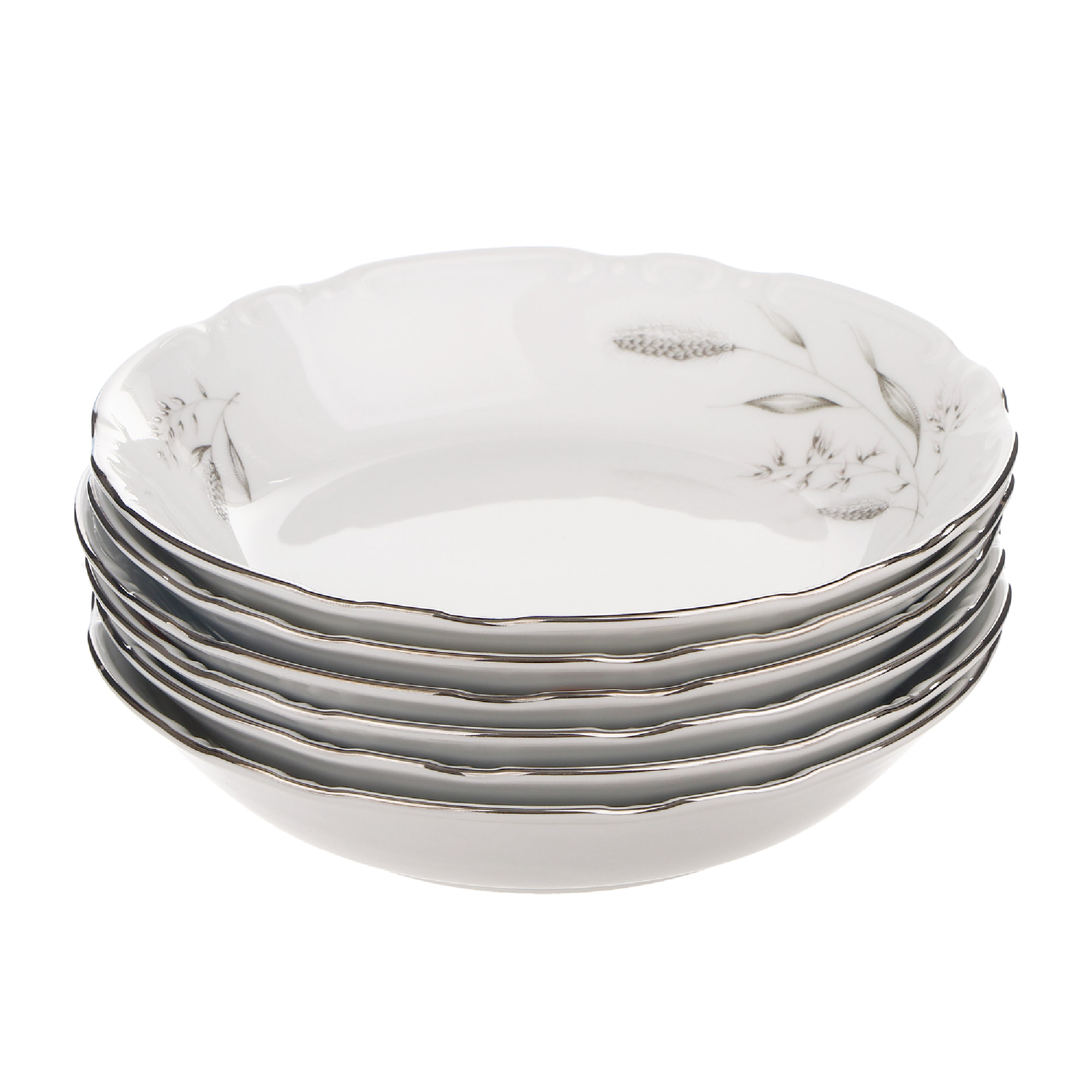 Набор тарелок Thun1794 Coupsoup декор серебряные колосья, отводка платина 19 см 6 шт
