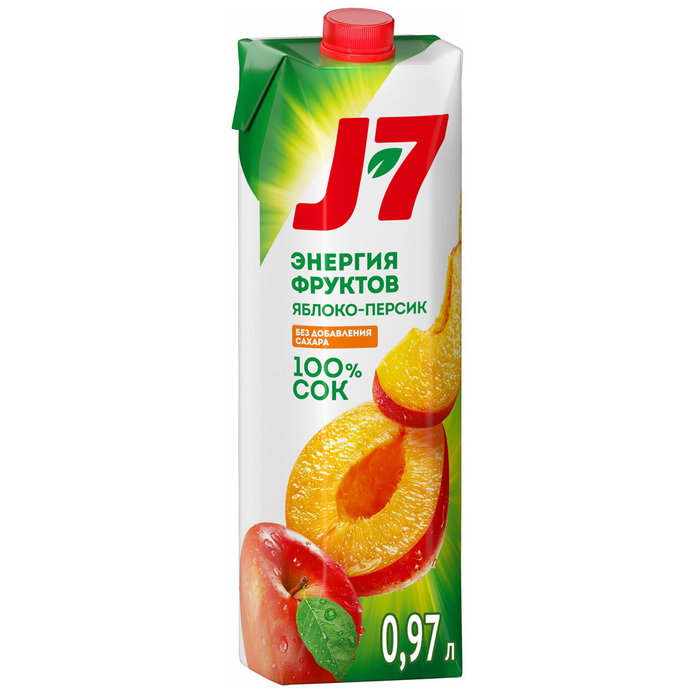 Сок J7 Яблоко-Персик охлажденный 0,97 л сок фруктовый сад яблоко вишня черноплодная рябина охлажденный 0 85 л