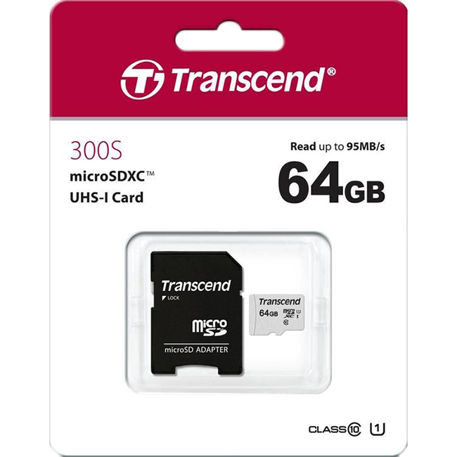 карта памяти transcend microsd 64gb ts64gusd300s a adapter Карта памяти Transcend MicroSD 64GB UHS-I U1 (TS64GUSD300S-A)