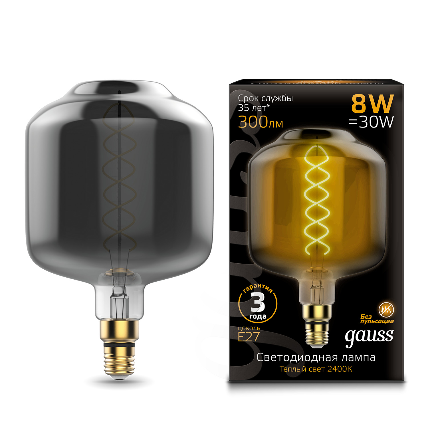 лампа gauss filament flexible g125 5w 1800к е27 green Лампа gauss flexible dl180 8w e27 gr2400k