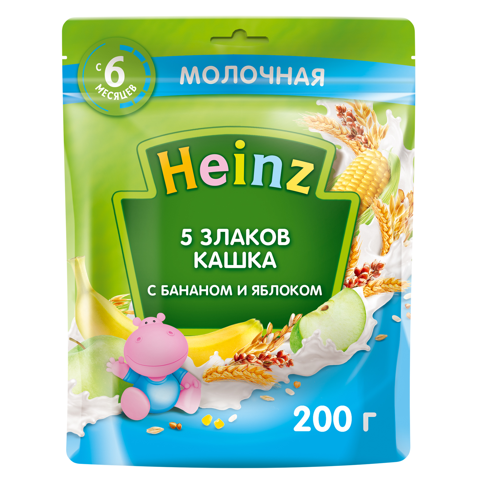 Кашка молочная Heinz 5 злаков Банан, яблоко с 6 месяцев 200 г кашка молочная heinz рисовая с грушей с 4 мес 200 г