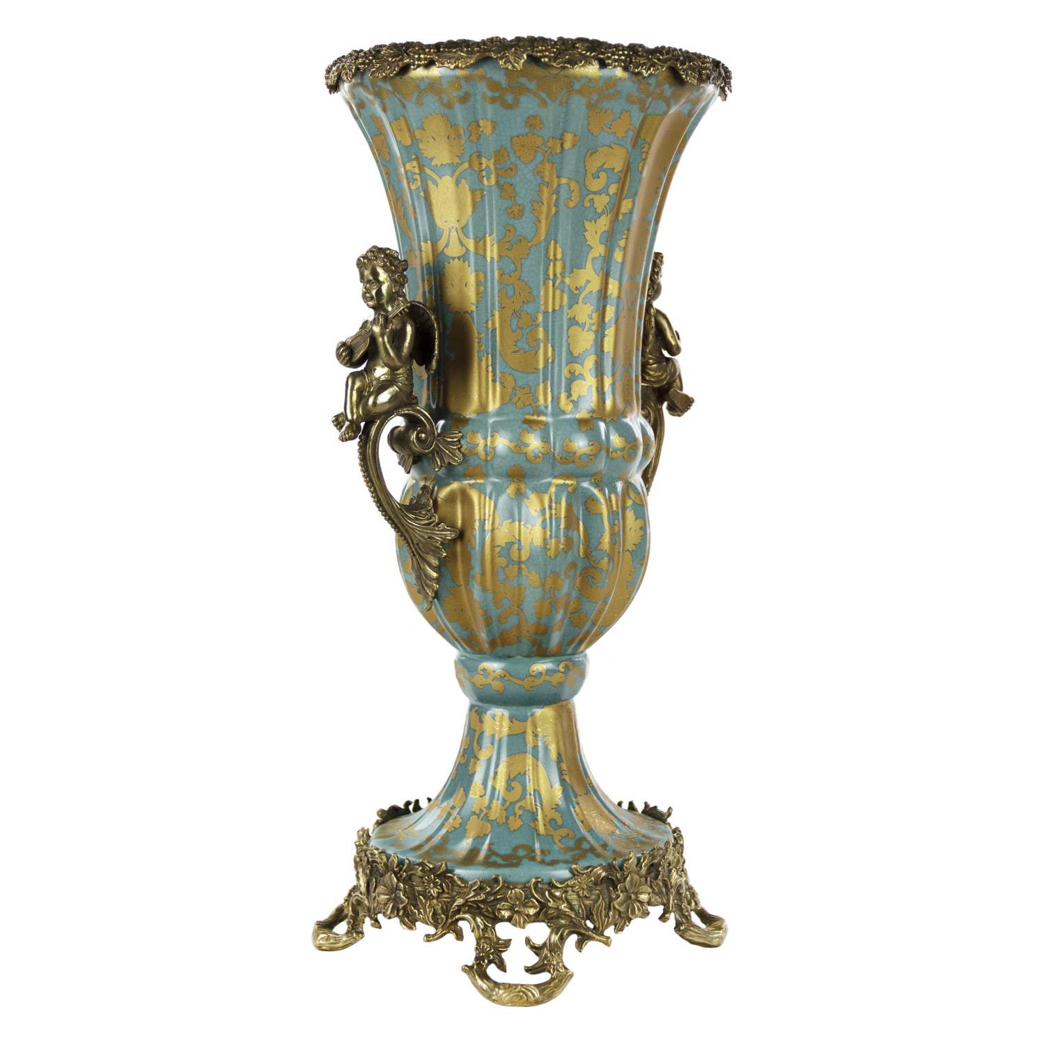 Ваза Glasar фарфоровая с бронзовыми ангелами   22x20x45см ваза glasar фарфоровая синяя 19х19х35 см
