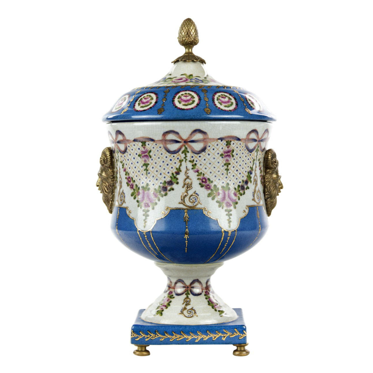 Ваза Glasar фарфоровая с крышкой и бронзовыми элементами, голубая, 39,37см ваза с крышкой glasar 19х19х34 см