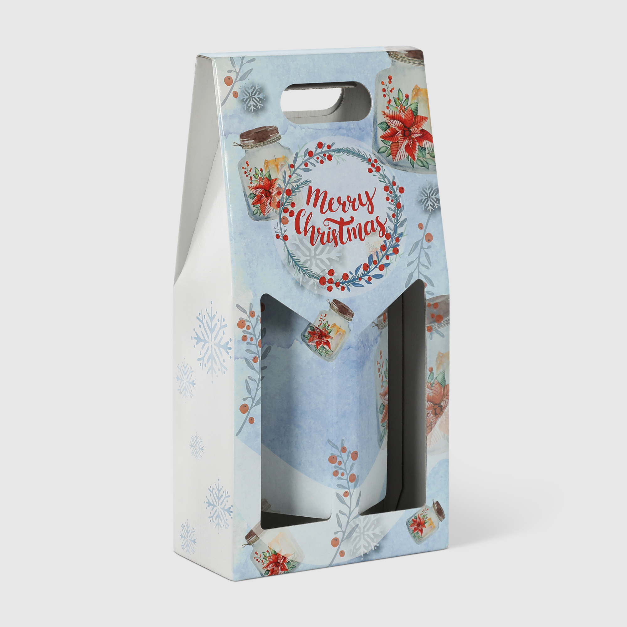 Коробка подарочная Due Esse Christmas для 2-х бутылок голубая 38х19х9 см, цвет мультиколор - фото 1