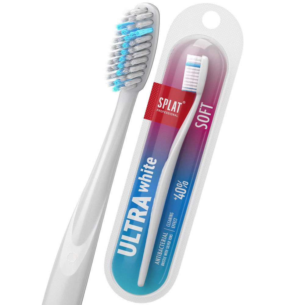 фото Антибактериальная зубная щетка для бережного отбеливания чувствительных зубов splat ultra white, мягкая, цвет в ассортименте