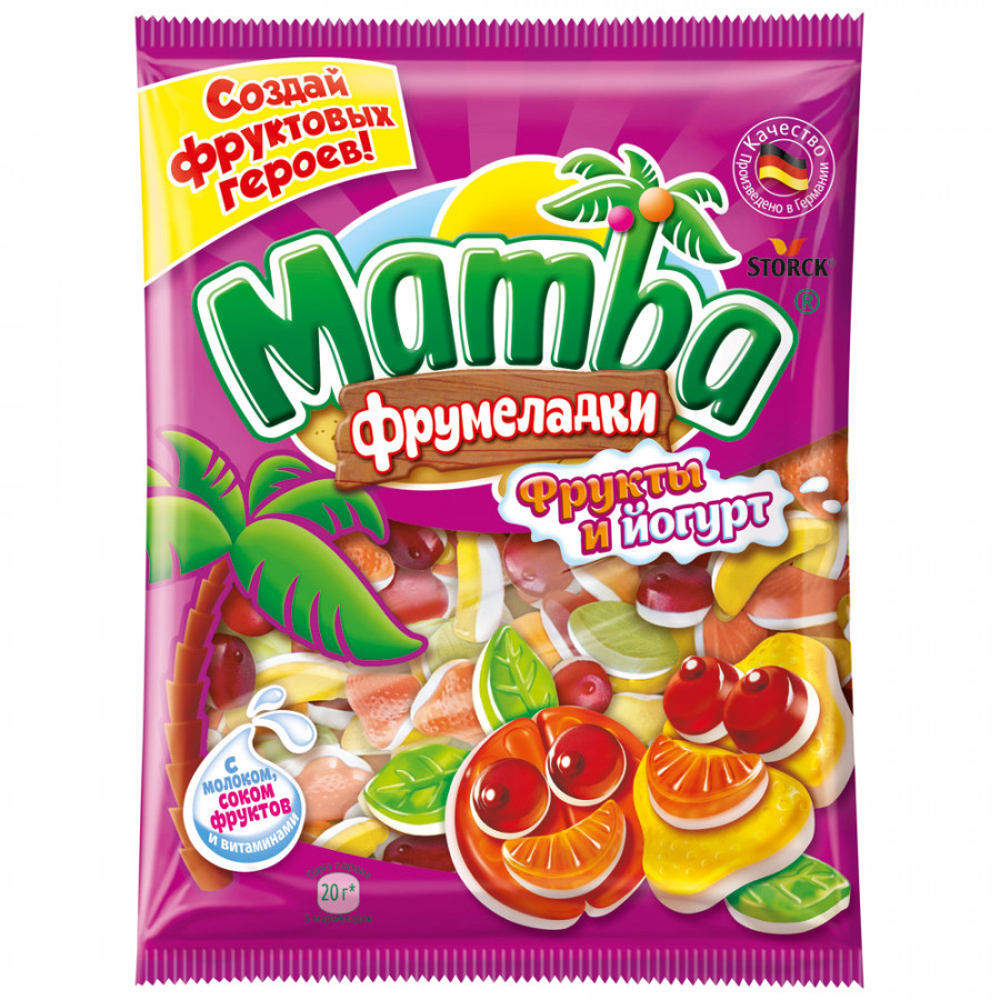 Мармелад Mamba фрукты и йогурт, 140 г йогурт epica персик маракуйя 4 8% бзмж 130 гр