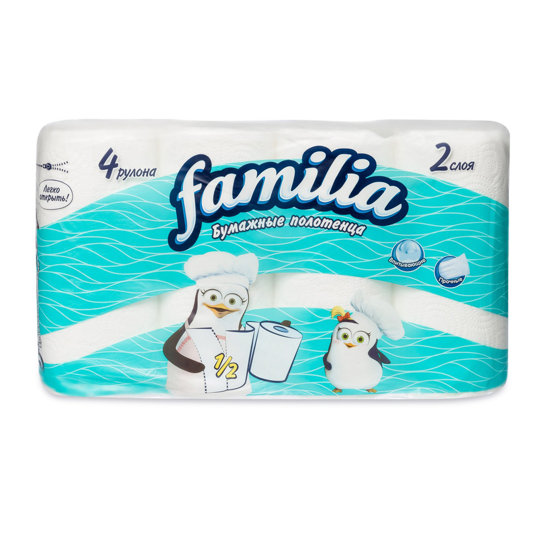 Бумажные полотенца Familia 2 слоя 4 рулона 1/2 листа бумажные полотенца familia xxl белые 2 слоя