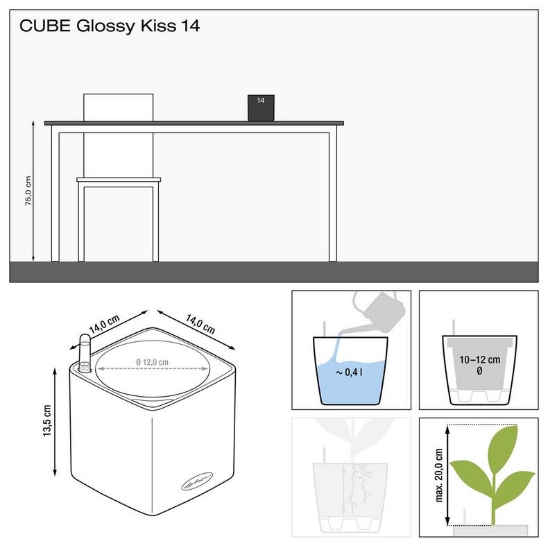 Кашпо с автополивом Lechuza cube glossy 14x14 вишня Вид№5