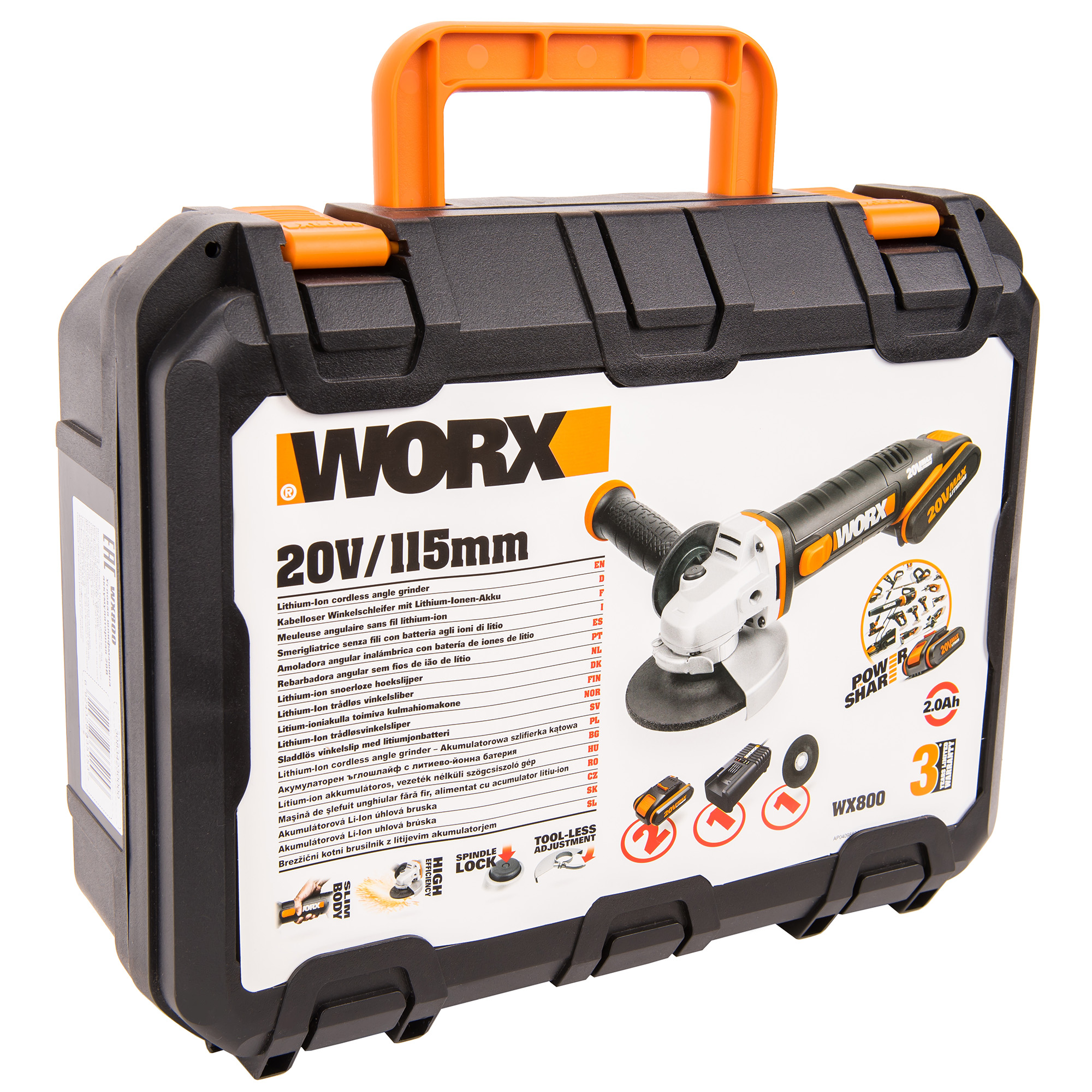 Угловая шлифмашина WORX WX800, цвет оранжевый - фото 9