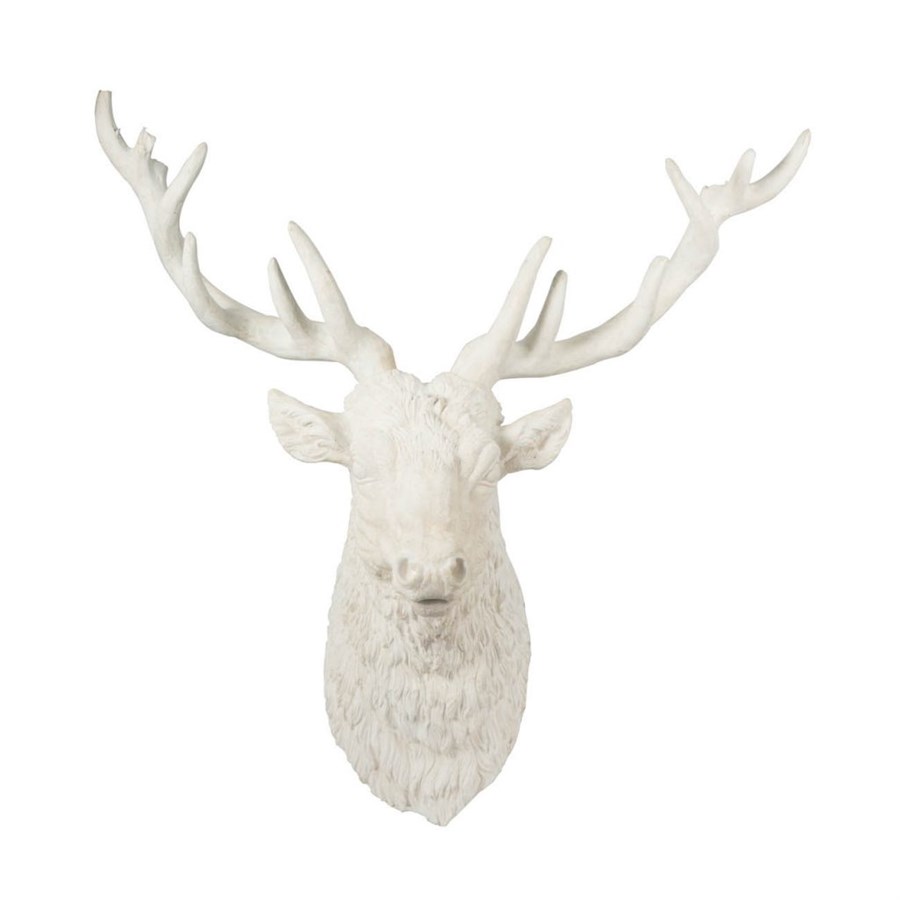 Декор настенный Glasar Голова оленя белого цвета  66x33x81см гордость охотника трахея оленя