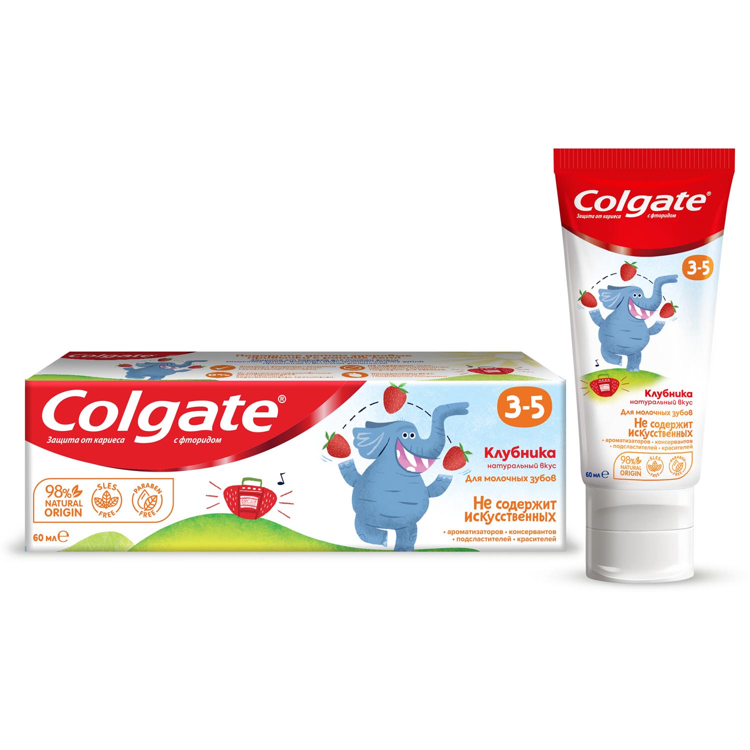 фото Зубная паста детская colgate 3-5, защита от кариеса, с фторидом, для детей от 3 до 5 лет, со вкусом клубники, 60 мл