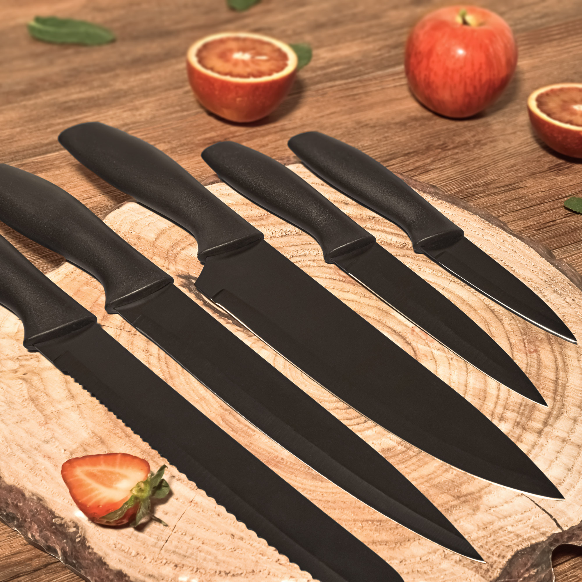 Набор кухонных ножей Koopman tableware 5 шт, цвет черный - фото 2