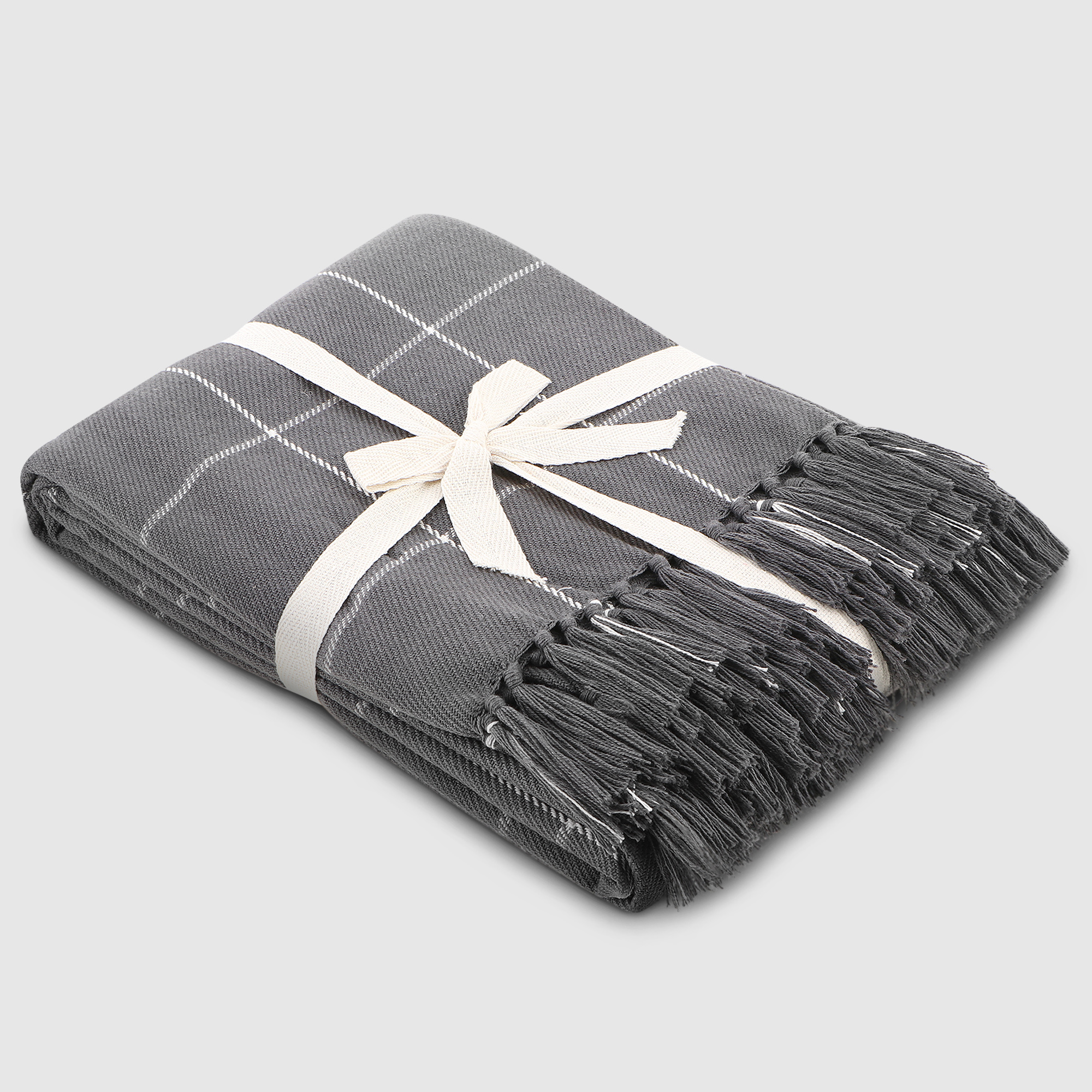 Плед Homelines textiles drill check 140x200cm dark grey cable cashmere heather grey плед