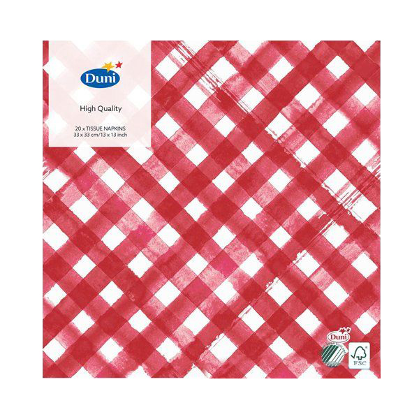Салфетки Duni RED CHECKS бумажные 3-х слойные 33х33 см бумажные двухслойные салфетки remix